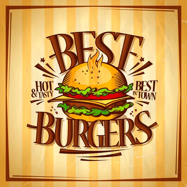 Best Burgers Vector Menu Cover Design Hot Tasty Hamburger — Stock Vector