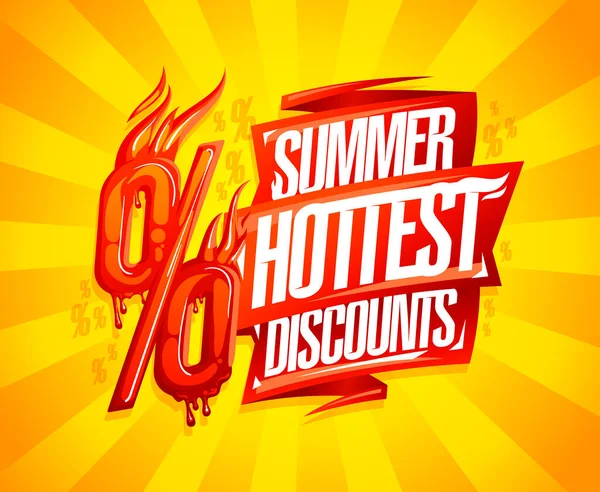 Sommer Heißesten Rabatte Verkauf Vektor Banner Konzept Mit Brennenden Prozentsatz — Stockvektor