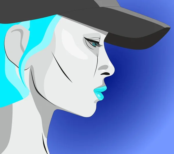 Nachdenkliche Mädchen Mütze Blauer Anblick — Stockvektor
