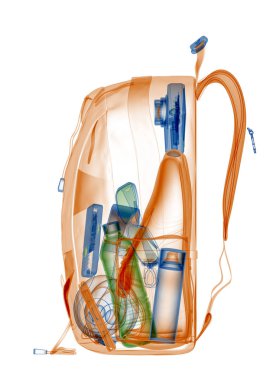 Güvenlik denetimi backpacking xray altında. 3D çizim.