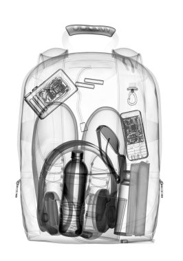 Güvenlik denetimi backpacking xray altında. 3D çizim.