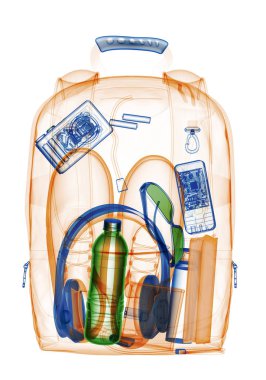 Güvenlik denetimi backpacking xray altında. 3D çizim.