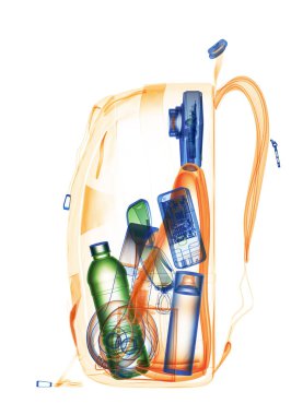 Güvenlik denetimi backpacking xray altında. 3D çizim.