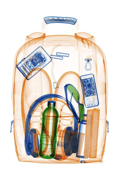 Güvenlik denetimi backpacking xray altında. 3D çizim. — Stok fotoğraf