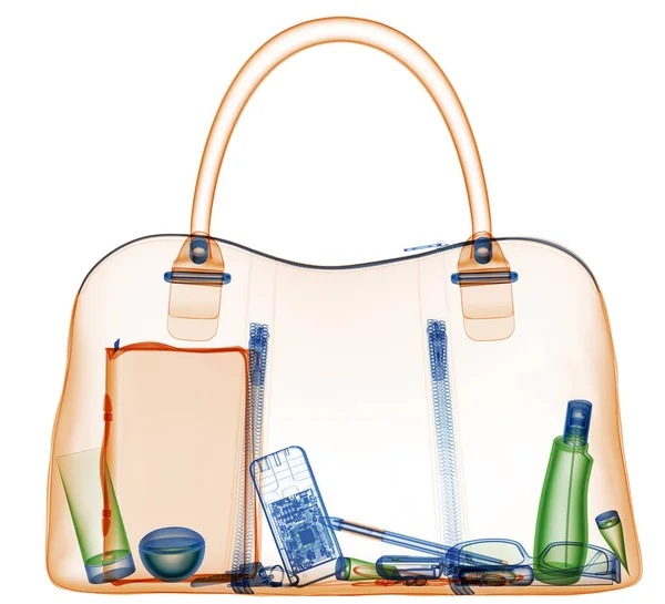 Xray güvenlik denetimi altında evrak çantası. 3D çizim.