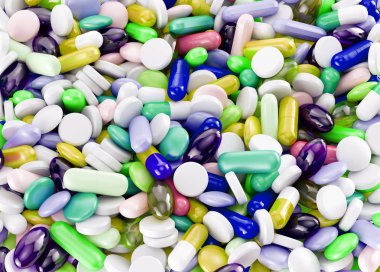 Tablets and pills multicolor. Medical background clipart