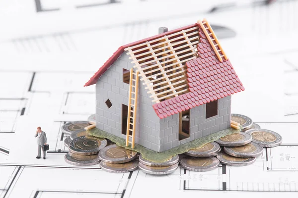 Tiny house stands on coins. The concept of banking, loans, expen — Stock Photo, Image