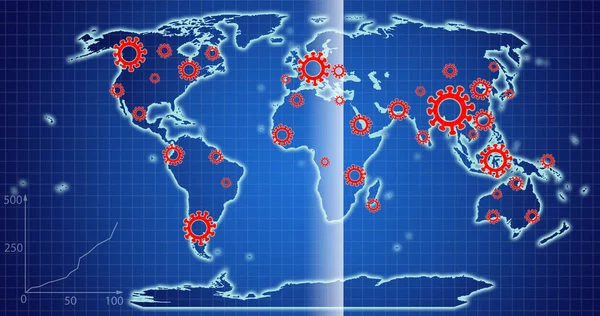 大流行病世界地图。科罗纳威斯、沙士、乌汉 — 图库照片
