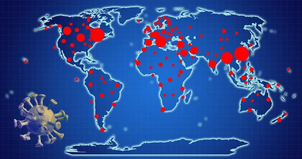 Mapa Mundial Pandemias Coronavirus Sardos Wuhan 2020 Covid —  Fotos de Stock