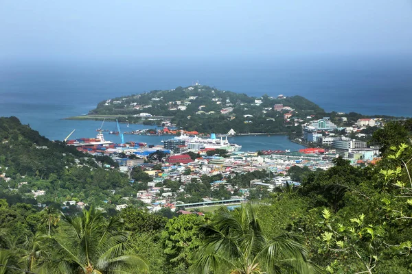 Looking down the valley towards the city of Castries, St Lucia. — Stock Photo, Image