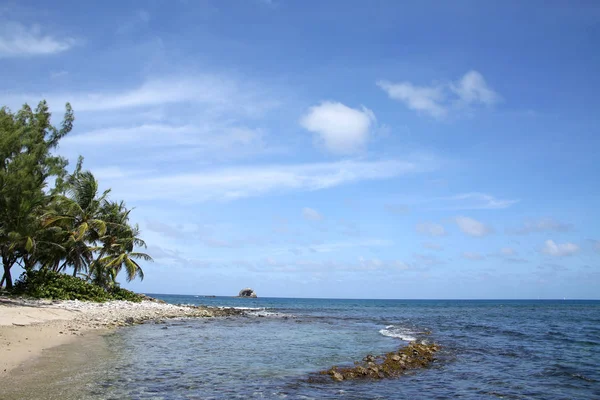 Hermosa playa tropical con palmeras, costa del Islote Gros, Santa Lucía, Caribe . —  Fotos de Stock