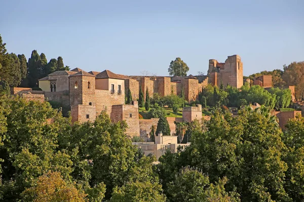 Castelo de Gibralfaro que fica na Montanha, rodeado por floresta. O castelo tem vista para a cidade de Málaga e para o Mar Mediterrâneo, na Andaluzia, sul da Espanha . — Fotografia de Stock