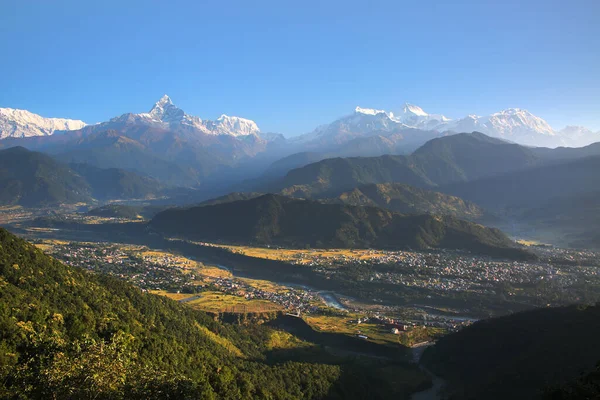 Pohled Sarangkot Směrem Památkové Rezervace Annapurna Rozsah Annapurna Himálaj Nepál — Stock fotografie