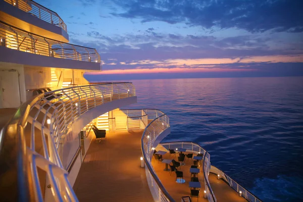 Sunset from the deck of a cruise ship across the ocean, cruising the Baltic Sea.