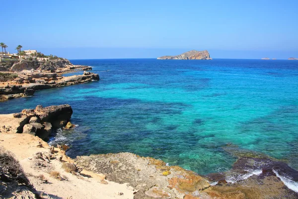 View South Coast Ibiza Showing Island Rock Vedra Beautiful Landscape — Stock Photo, Image