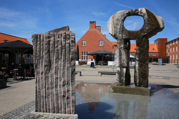 Stortorget Centrum Med Fontän Staty Skagen Danmark — Stockfoto