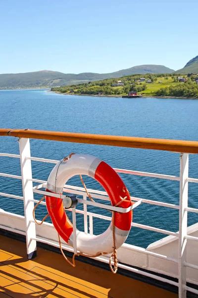 Deck Ship Life Ring Cruises Fjords Islands Passages Andfjorden Vestfjorden — Stock Photo, Image