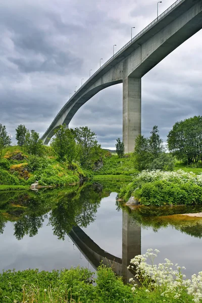 Most Saltstraumen Nosný Most Konzolovými Pákami Který Protíná Úžinu Saltstraumen — Stock fotografie