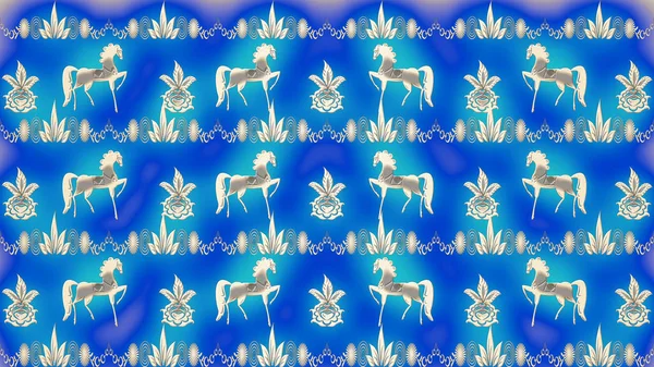 Blauer Hintergrund mit Goldmustern für Designtextilien, Druckindustrie, in einer Vielzahl von Designprojekten — Stockfoto