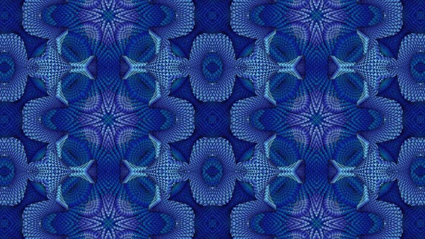 Blauer abstrakter symmetrischer Hintergrund mit goldenen Mustern für den Druck auf Kleidung und Textilien — Stockfoto