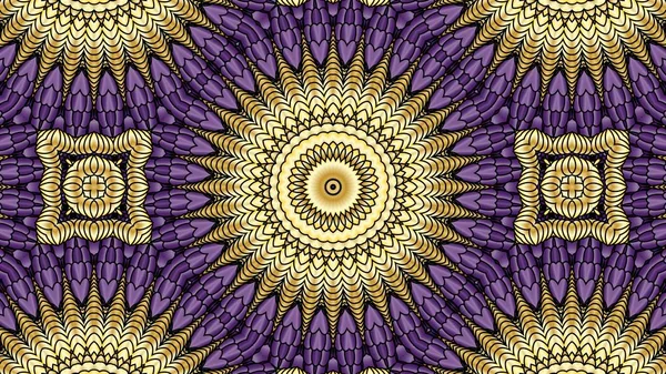 衣類や繊維製品の印刷用ゴールドと紫の抽象的な対称の背景 — ストック写真