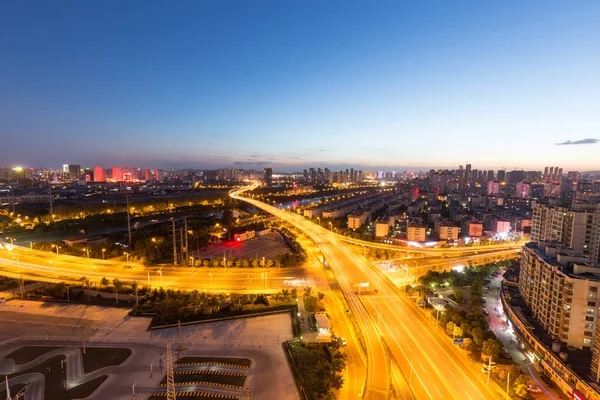 Luftaufnahme Der Überführung Bei Nacht Wuxi Jiangsu China — Stockfoto