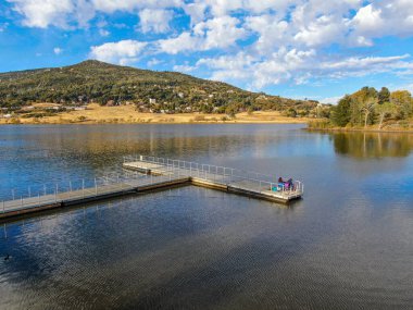Aerial view of pier and dock at Lake Cuyamaca, California, USA clipart