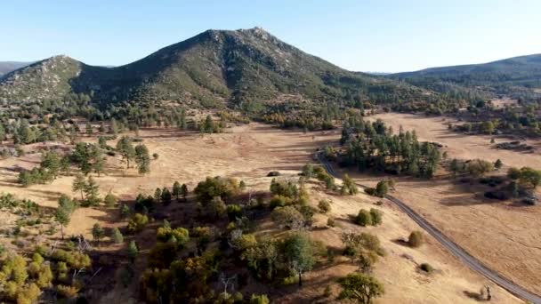 Luftaufnahme einer kleinen Straße mit Auto neben dem See Cuyamaca, Kalifornien, USA — Stockvideo