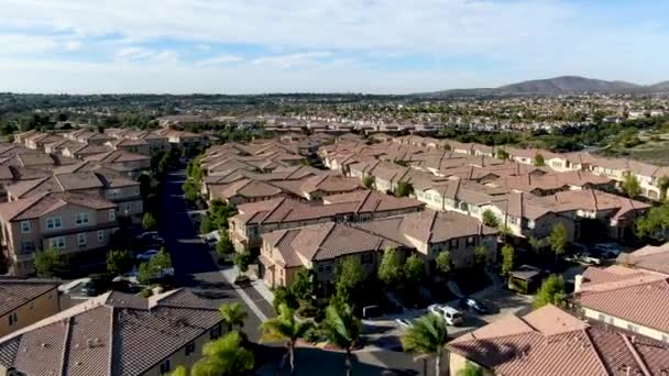 Aerial view of upper middle class neighborhood with identical residential subdivision house — Stock Video