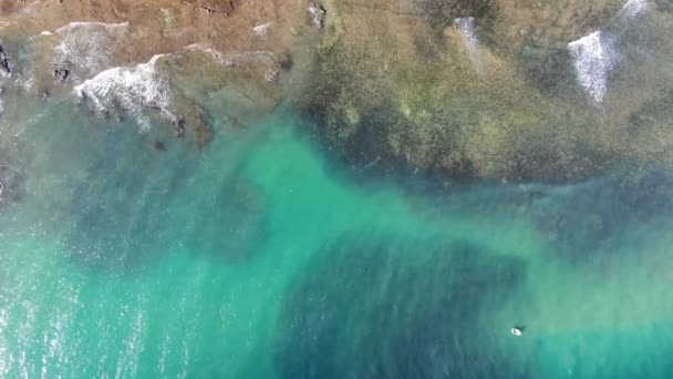 Luftaufnahme von türkisklarem Meerwasser mit Korallenriff. — Stockvideo