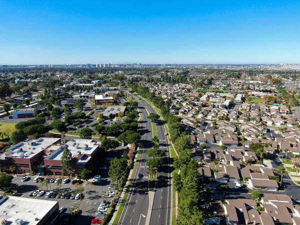 Aerial view of residential neighborhood in Irvine, California