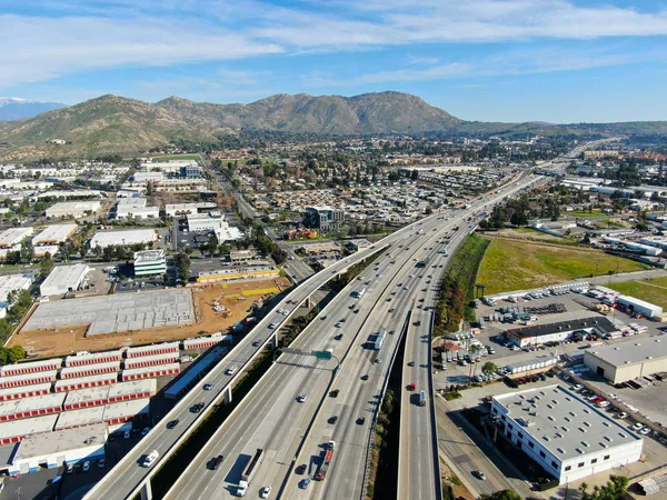 Aerial view of highway interchange and junction in Riverside, California. — Stock Photo, Image