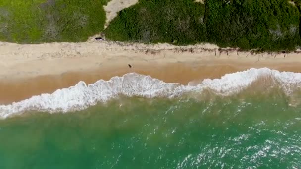 Veduta aerea di spiaggia tropicale di sabbia bianca e acqua turchese mare chiaro con piccole onde . — Video Stock