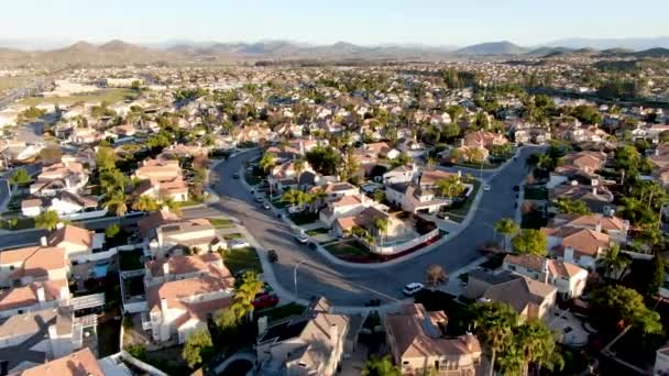 Aerial view of Menifee neighborhood, residential subdivision vila during sunset. — 비디오
