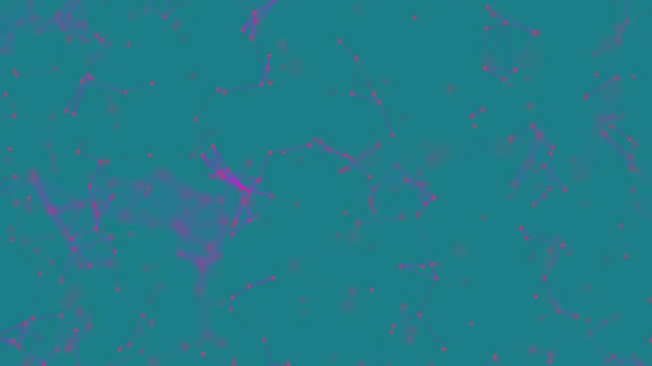 Abstrakter grüner digitaler Hintergrund mit rosa kybernetischen Partikeln, Plexus verbundene Linien Bewegung — Stockfoto