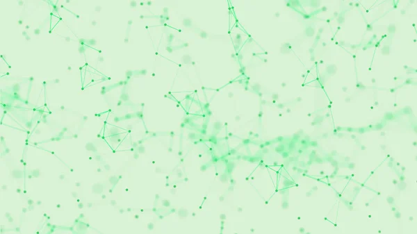 Fondo digital verde abstracto con partículas cibernéticas, movimiento de líneas conectadas al plexo — Foto de Stock