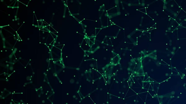 Astratto sfondo digitale verde con particelle cibernetiche, plesso linee connesse movimento — Foto Stock