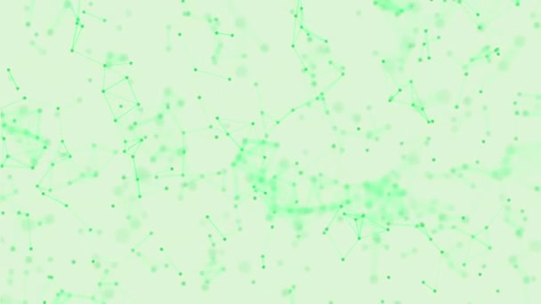 Sibernetik parçacıkları olan soyut yeşil dijital arkaplan, plexus bağlantılı çizgiler hareketi — Stok video