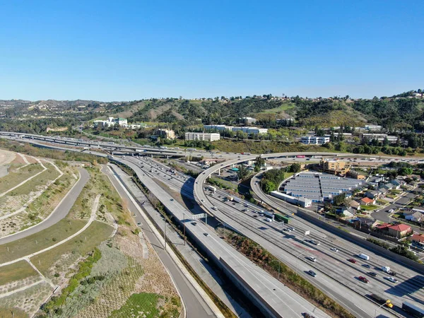 Aerial view of highway with vehicle movement in Diamond Bar city, California, USA. — Stock Photo, Image