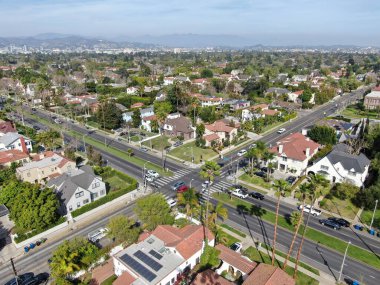 Aerial view of wealthy area with big houses in Central Los Angeles  clipart