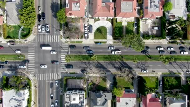 Vista aérea de la zona rica con grandes casas y pequeña calle en el centro de Los Ángeles — Vídeo de stock