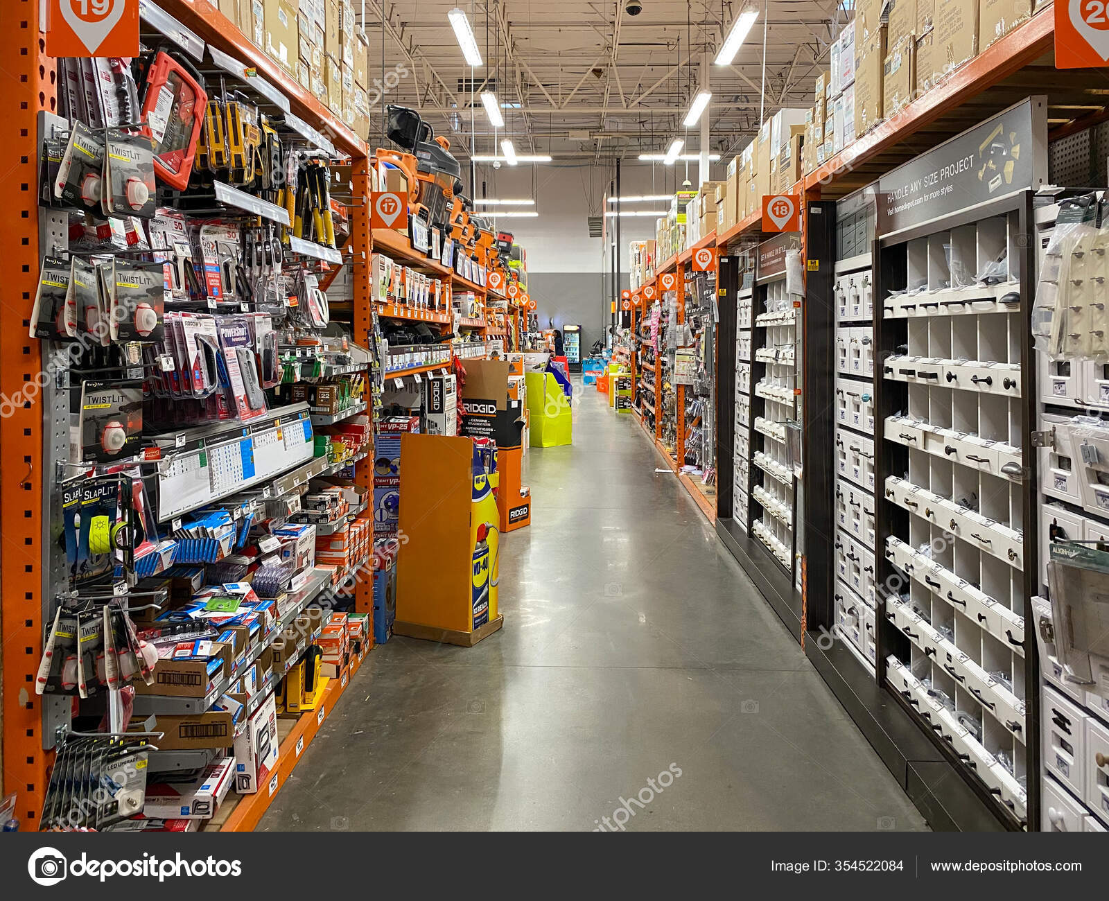 The Home Depot store department section aisles. Stock Editorial