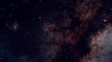 Dış uzayda koyu renkli nebula ve galaksi.