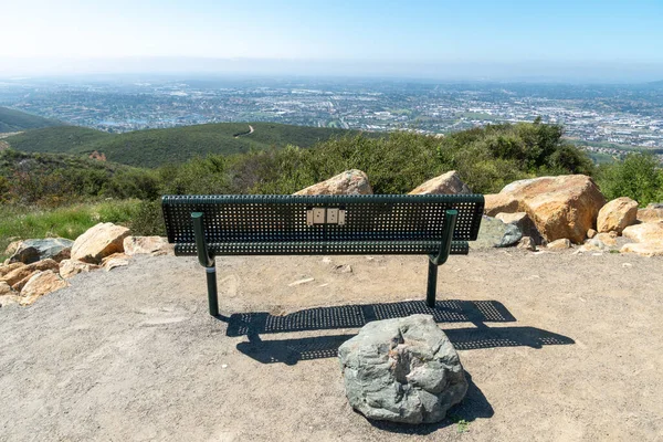 Resting area with bench on the top of the Double Peak Park in San Marcos