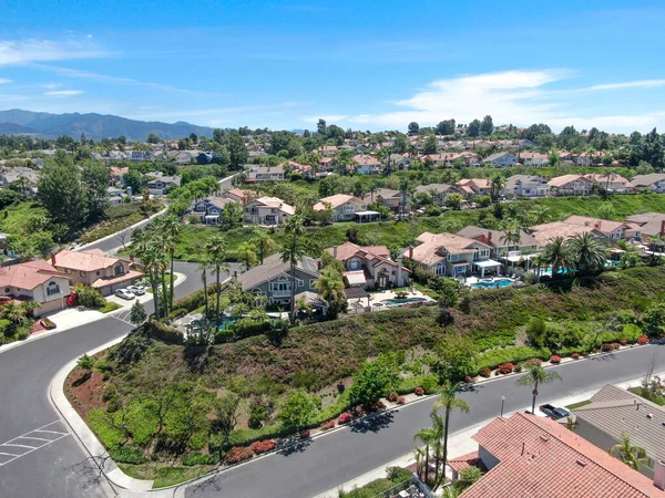 Aerial view of master-planned private communities with big villas with swimming pool, Mission Viejo.