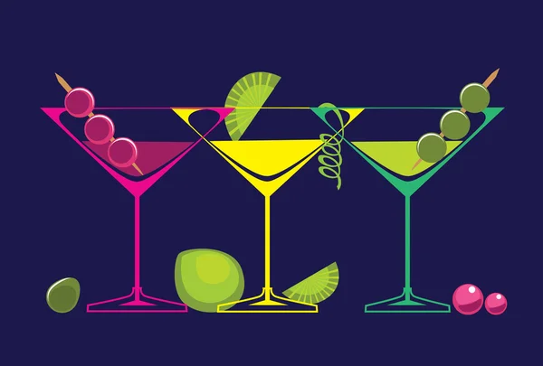 Коктейли стаканы алкогольных напитков на темном фоне. Изолированный векторный набор иллюстраций напитков Лицензионные Стоковые Иллюстрации