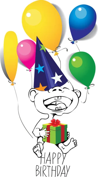 Happy birthday, happy baby, hand drawing of kid whith balloons, design vector element Лицензионные Стоковые Векторы