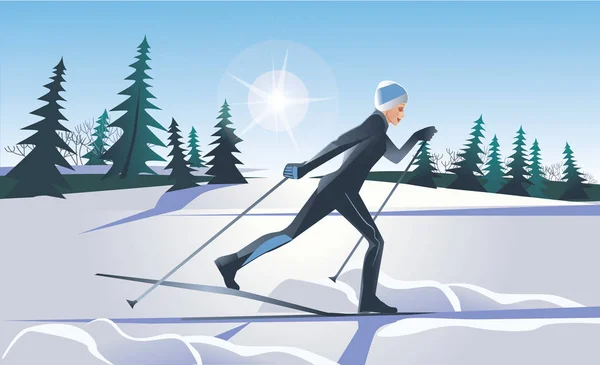 Skifahren Vektor Cliparts Der Skifahrerin — Stockvektor