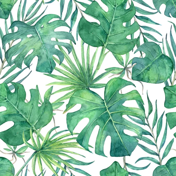Бесшовный Рисунок Тропическими Листьями Ручная Роспись — стоковое фото