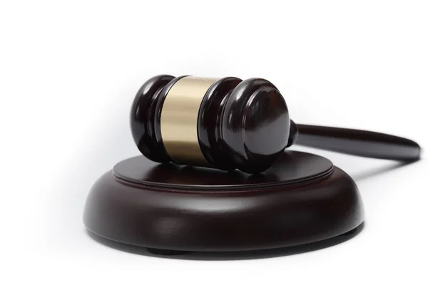 Wooden Auctioneer Judges Gavel Dispensing Justice Knocking Sale Prices Agains — Stock Photo, Image